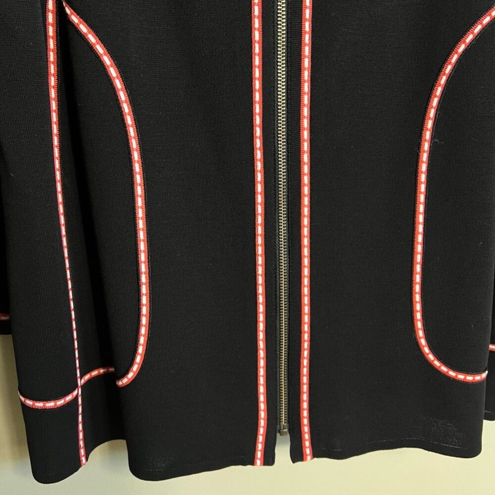 Misook Zip Front Cardigan Sweater Black Coral Pink Trim Long Sleeve Black Large - Picture 3 of 8